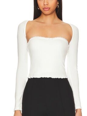 White Long Sleeve Square Neck Crop Top - Women